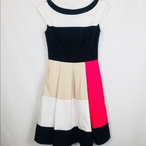 Kate Spade cap sleeve pleated block color dress, size 2, pockets, EUC